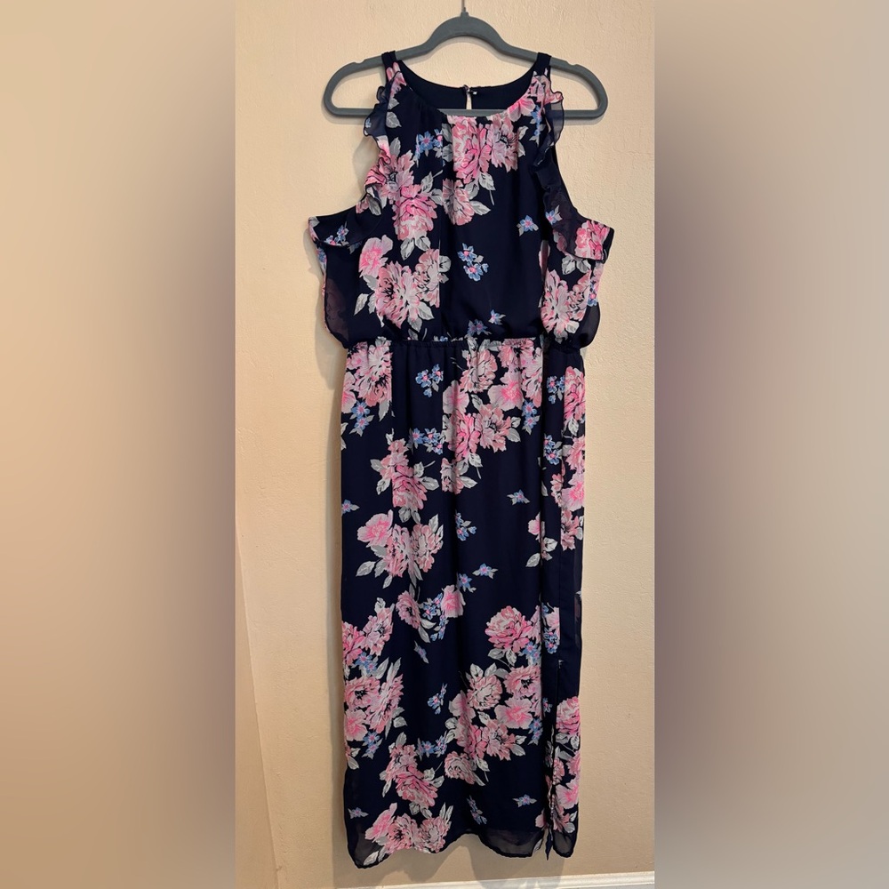Navy Blue Floral Summer Dress, Drop Waist, Halter Style, Maxi Girlie Old Navy XL - Picture 2 of 6